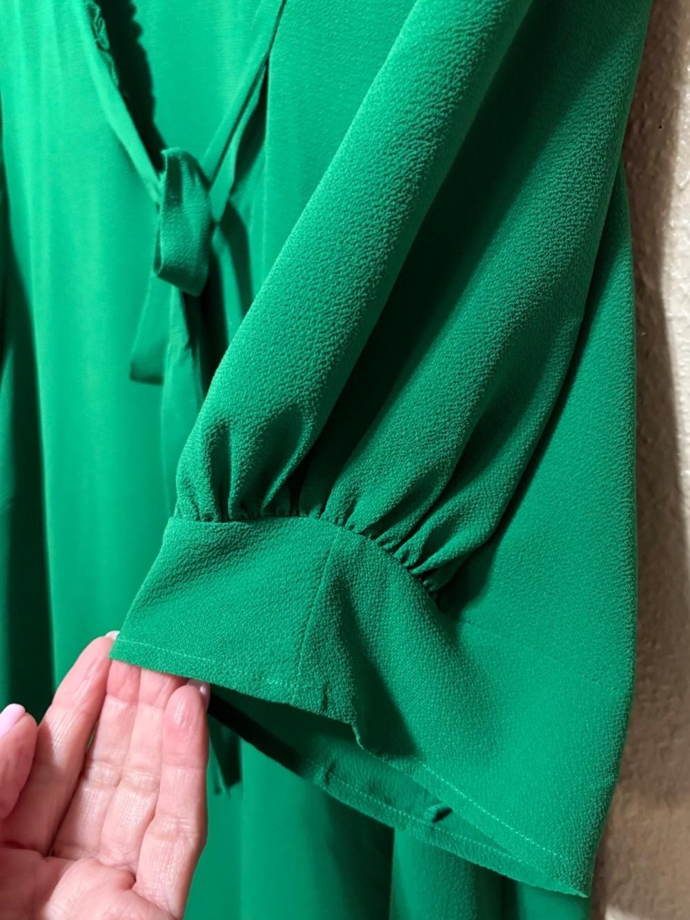 CeCe Green Pleated Ruffle Tie Neck Blouse - Picture 5 of 9